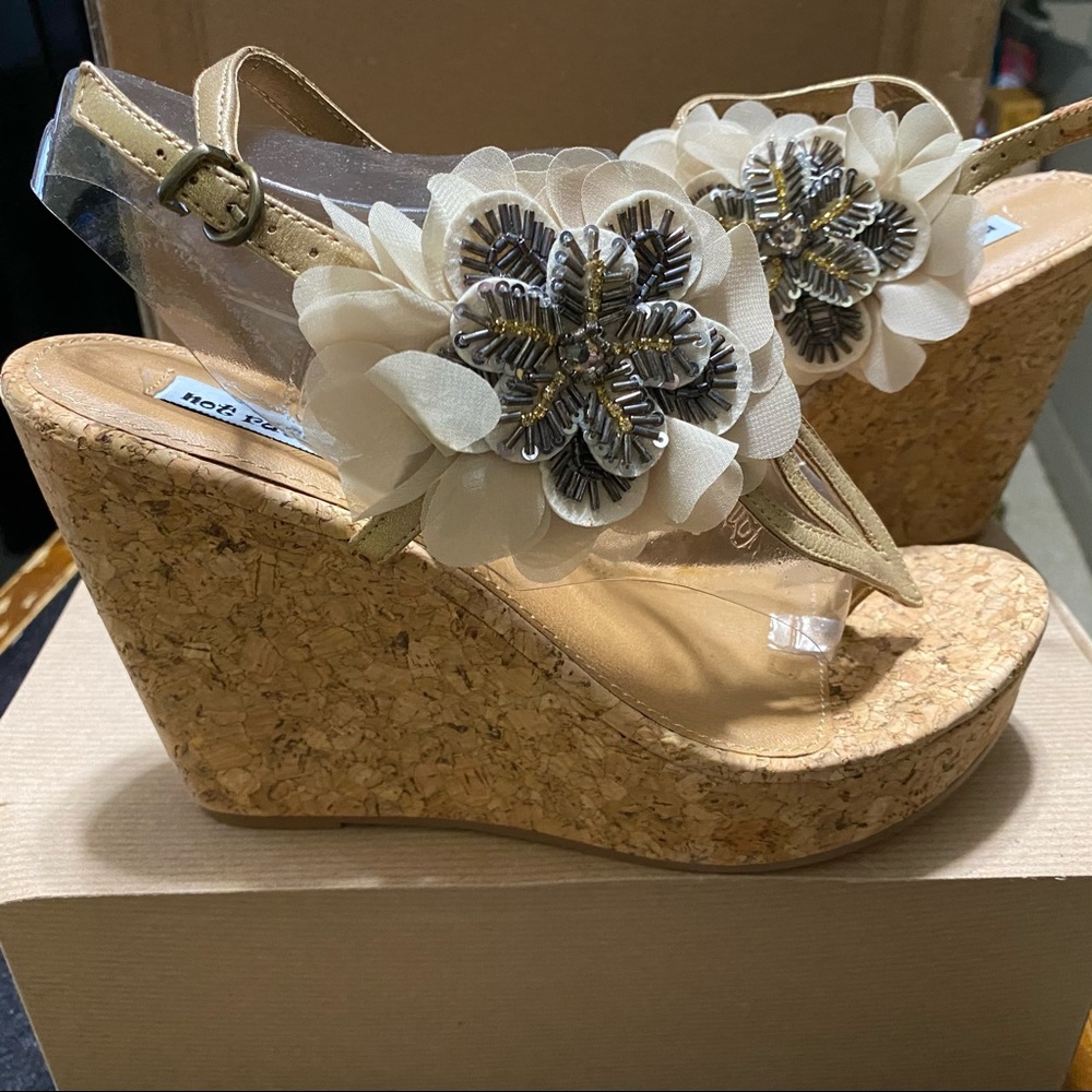 Not Rated Gold Wedge Sandals Size 8